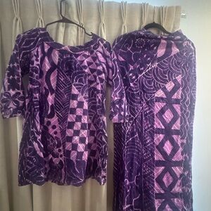 Purple Patterned Long Sleeve 2 piece Puletasi.